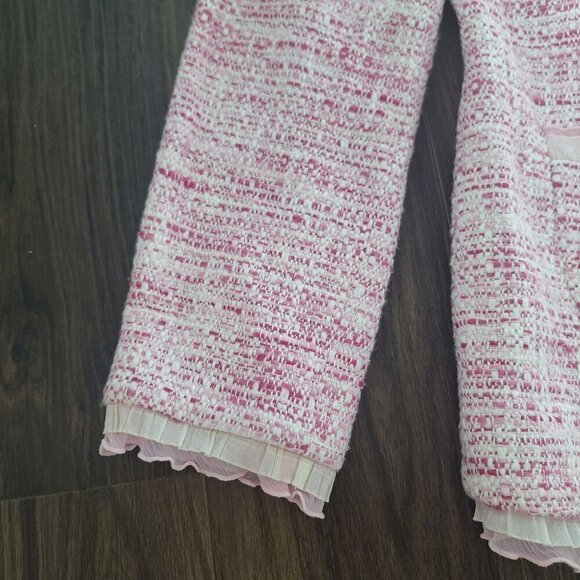 💙 Valerie Steven's Tweed Pink White Cotton Blend Shoulder Pads Blazer Size 8 - Picture 3 of 10